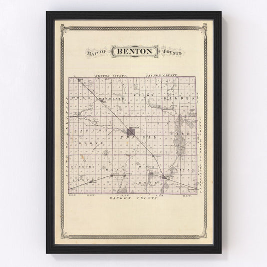Vintage map of Benton County, Indiana, 1876