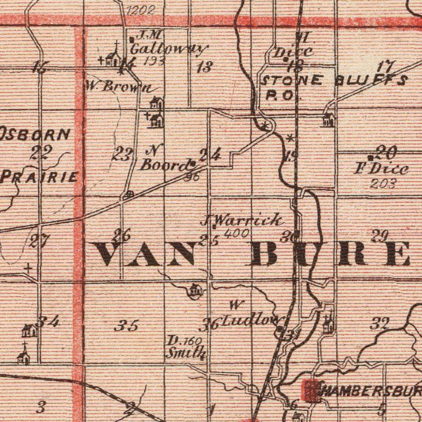Vintage Map of Fountain County, Indiana, 1876