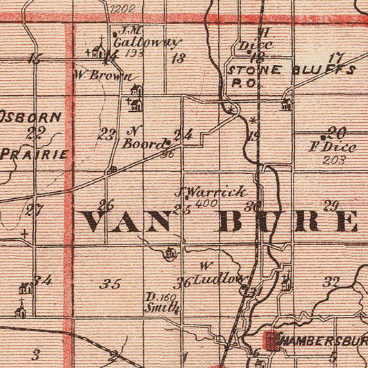 Vintage Map of Fountain County, Indiana, 1876
