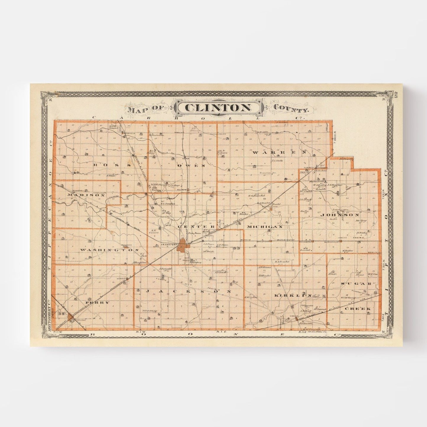 Vintage Map of Clinton County, Indiana, 1876