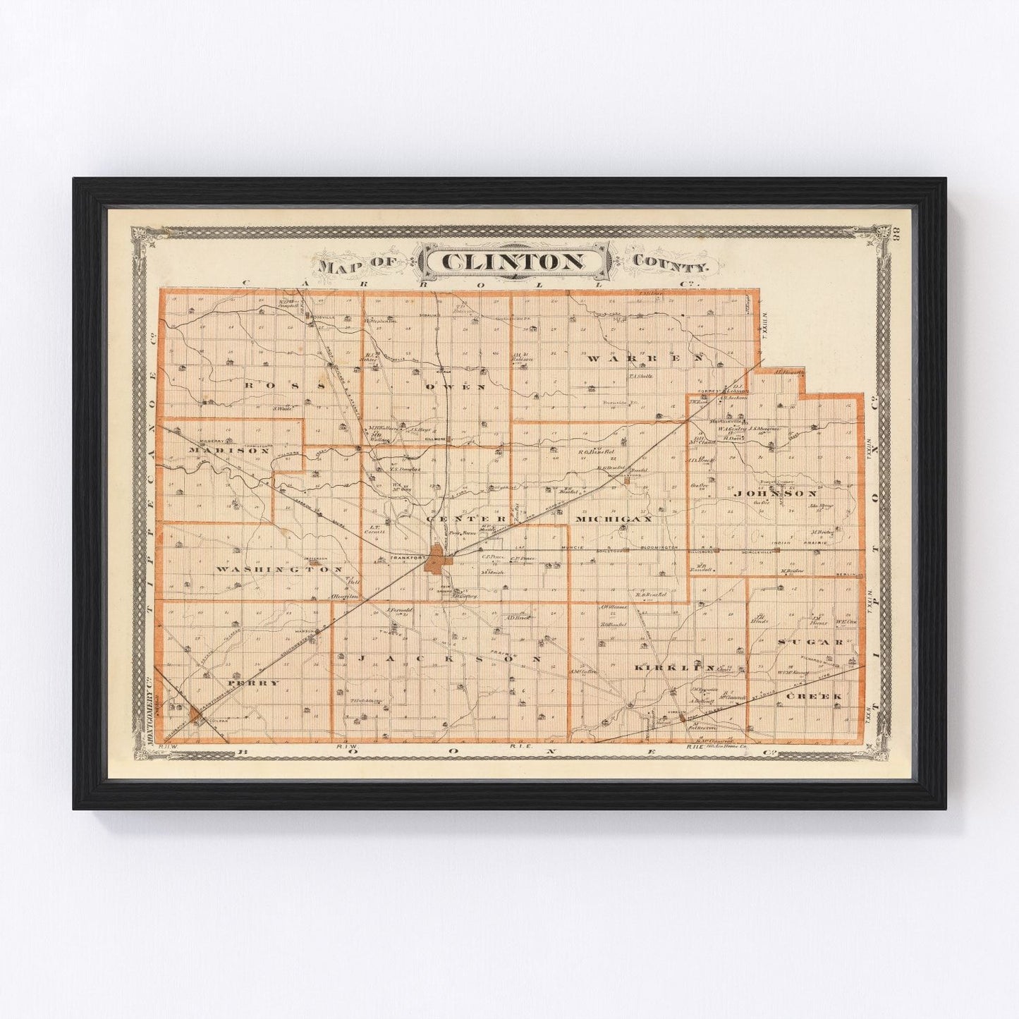 vintage map of Clinton County, Indiana, 1876