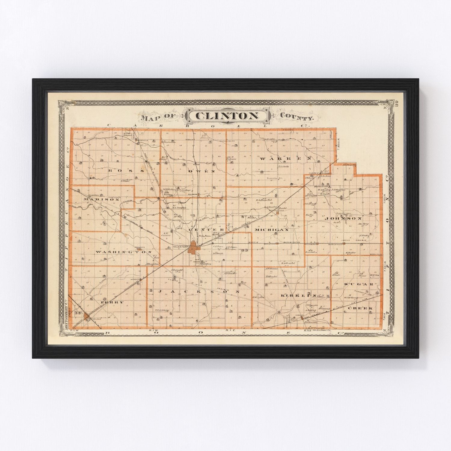 vintage map of Clinton County, Indiana, 1876
