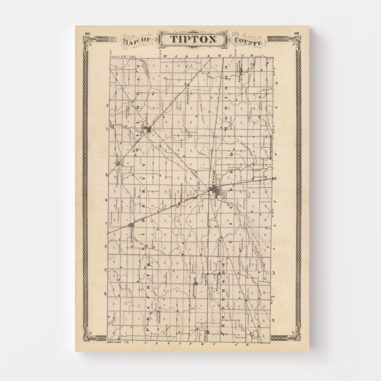 Vintage Map of Tipton County, Indiana, 1876