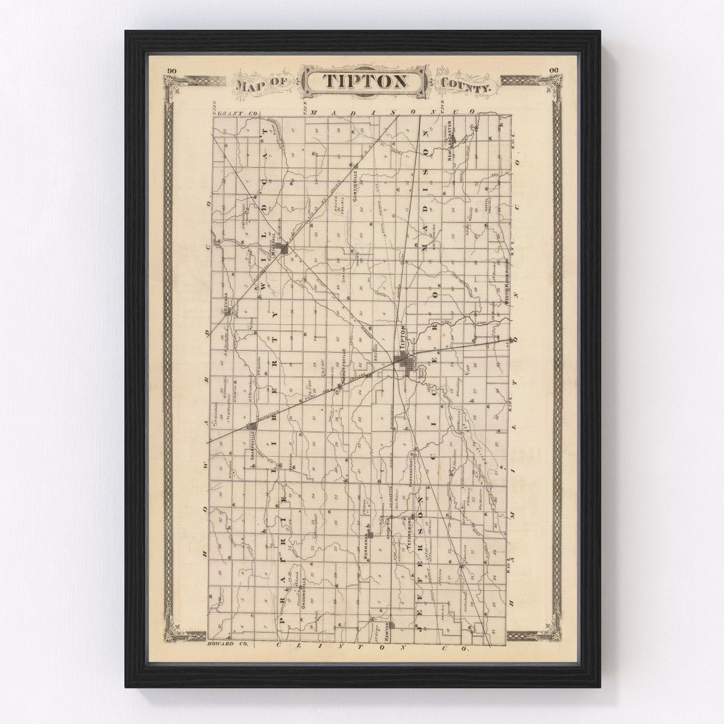 vintage map of Tipton County, Indiana, 1876
