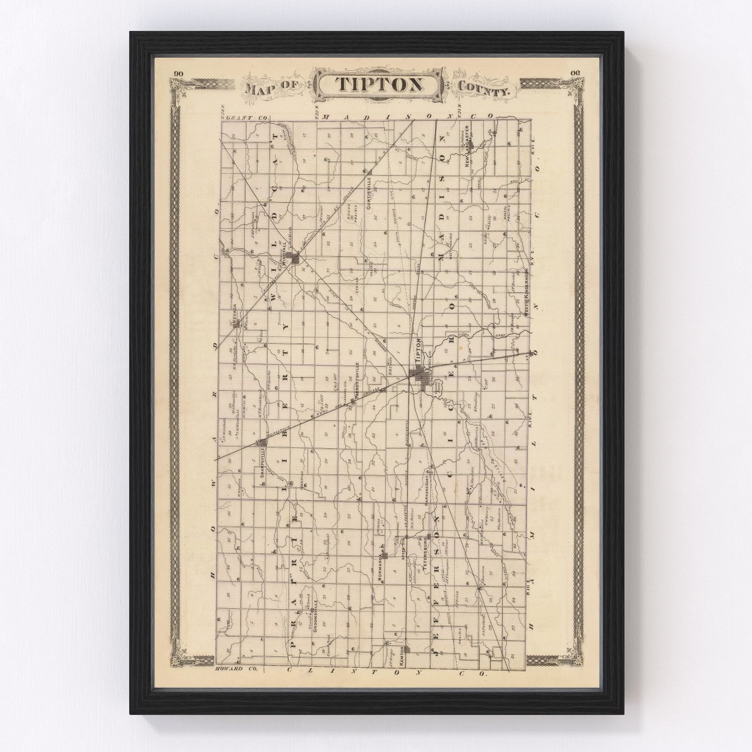 vintage map of Tipton County, Indiana, 1876