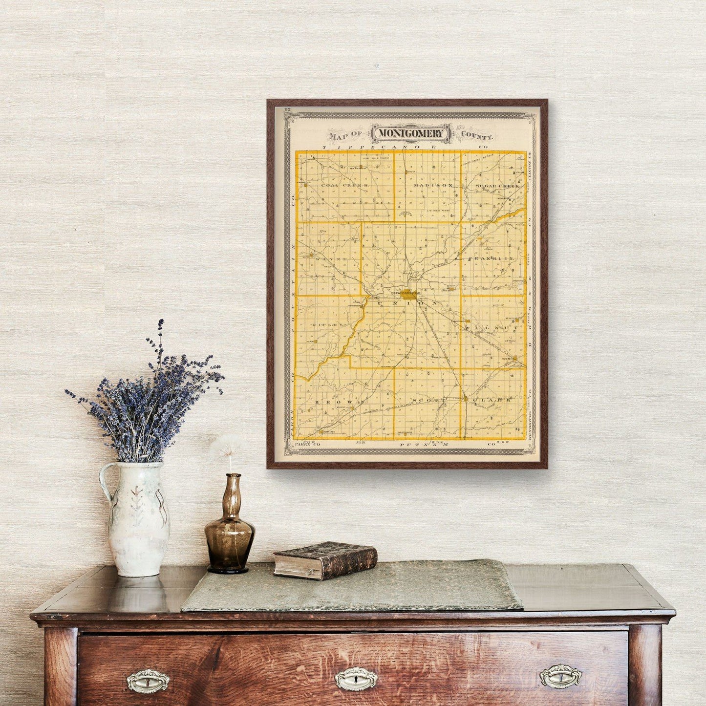 Vintage Map of Montgomery County, Indiana, 1876