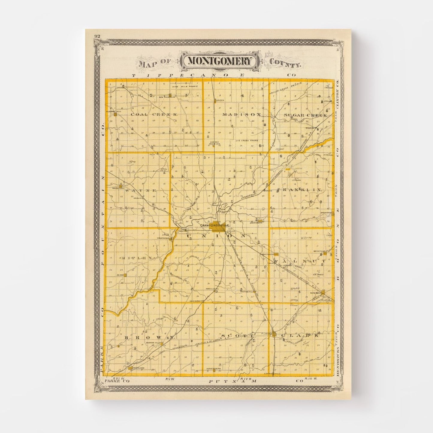 Vintage Map of Montgomery County, Indiana, 1876