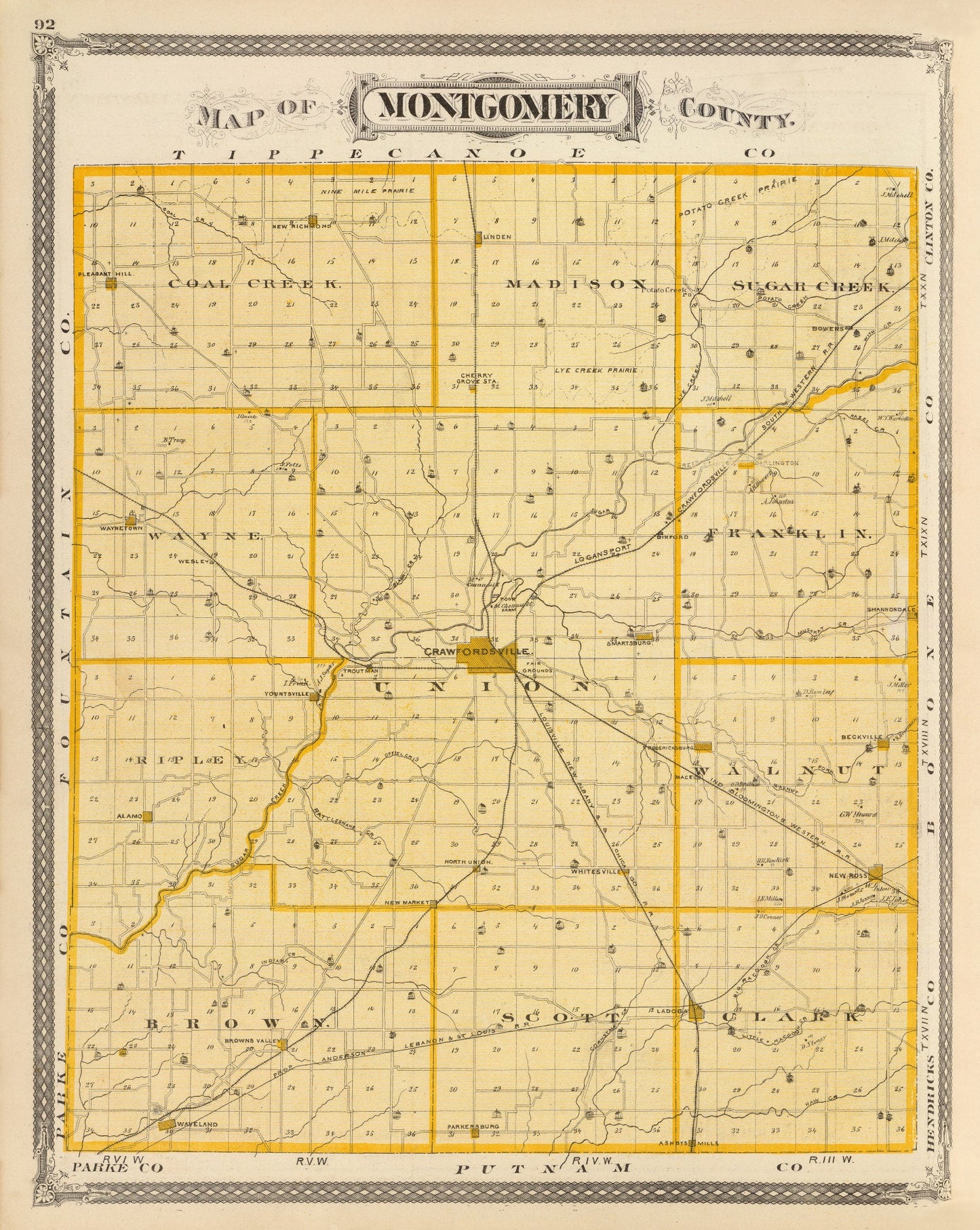 Vintage Map of Montgomery County, Indiana, 1876