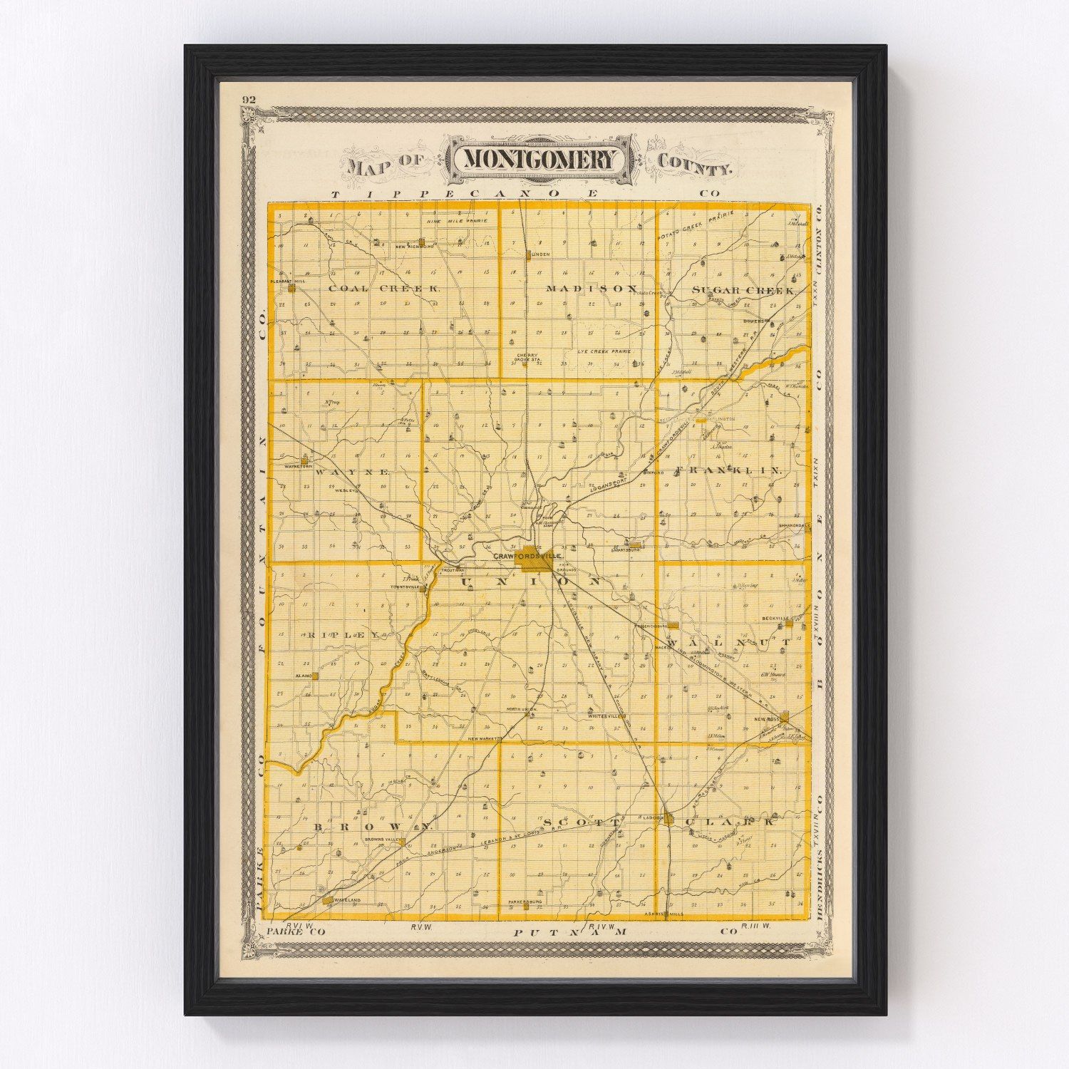 Vintage map of Montgomery County, Indiana, 1876