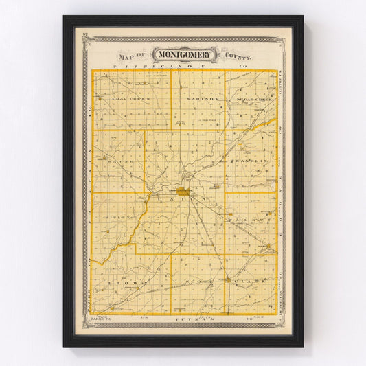 Vintage map of Montgomery County, Indiana, 1876