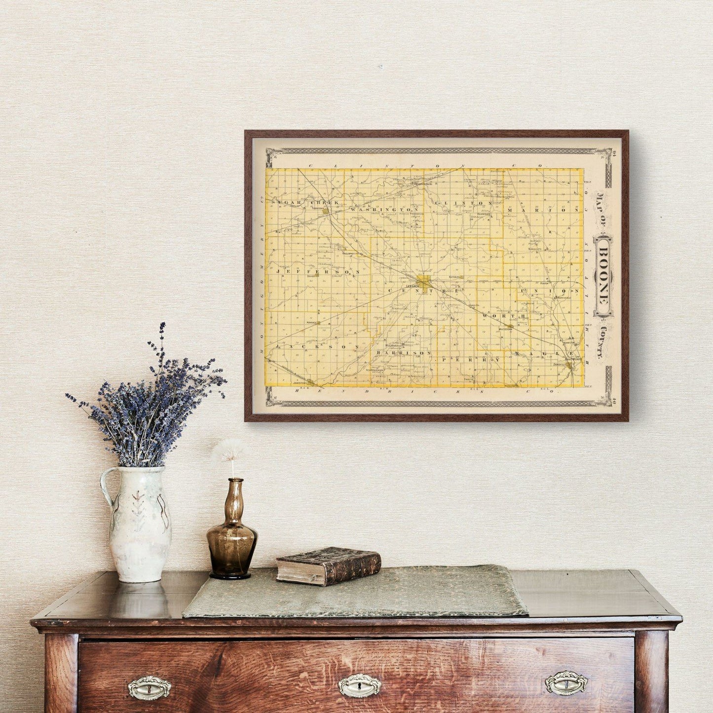 Vintage Map of Boone County, Indiana, 1876