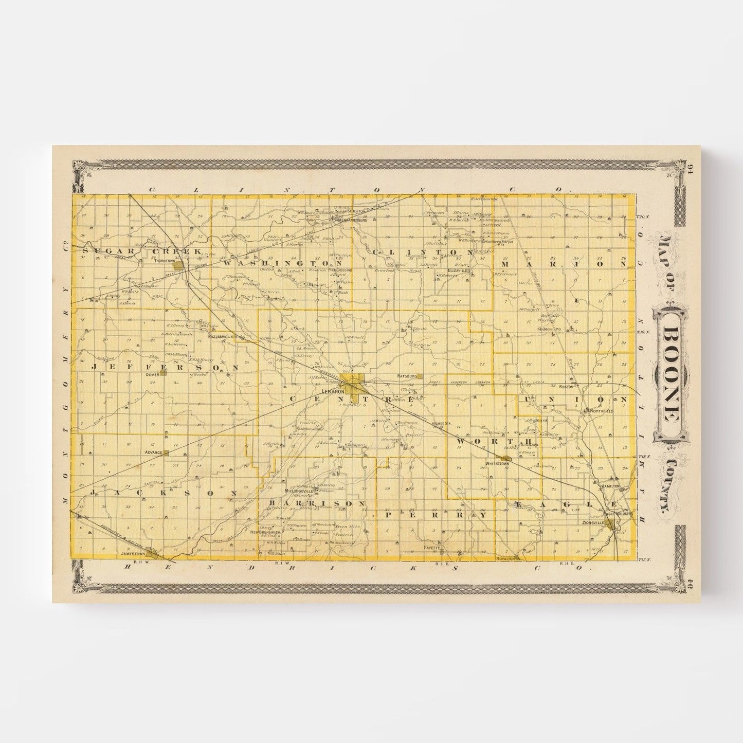 Vintage Map of Boone County, Indiana, 1876