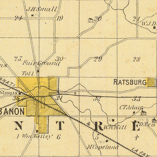 Vintage Map of Boone County, Indiana, 1876