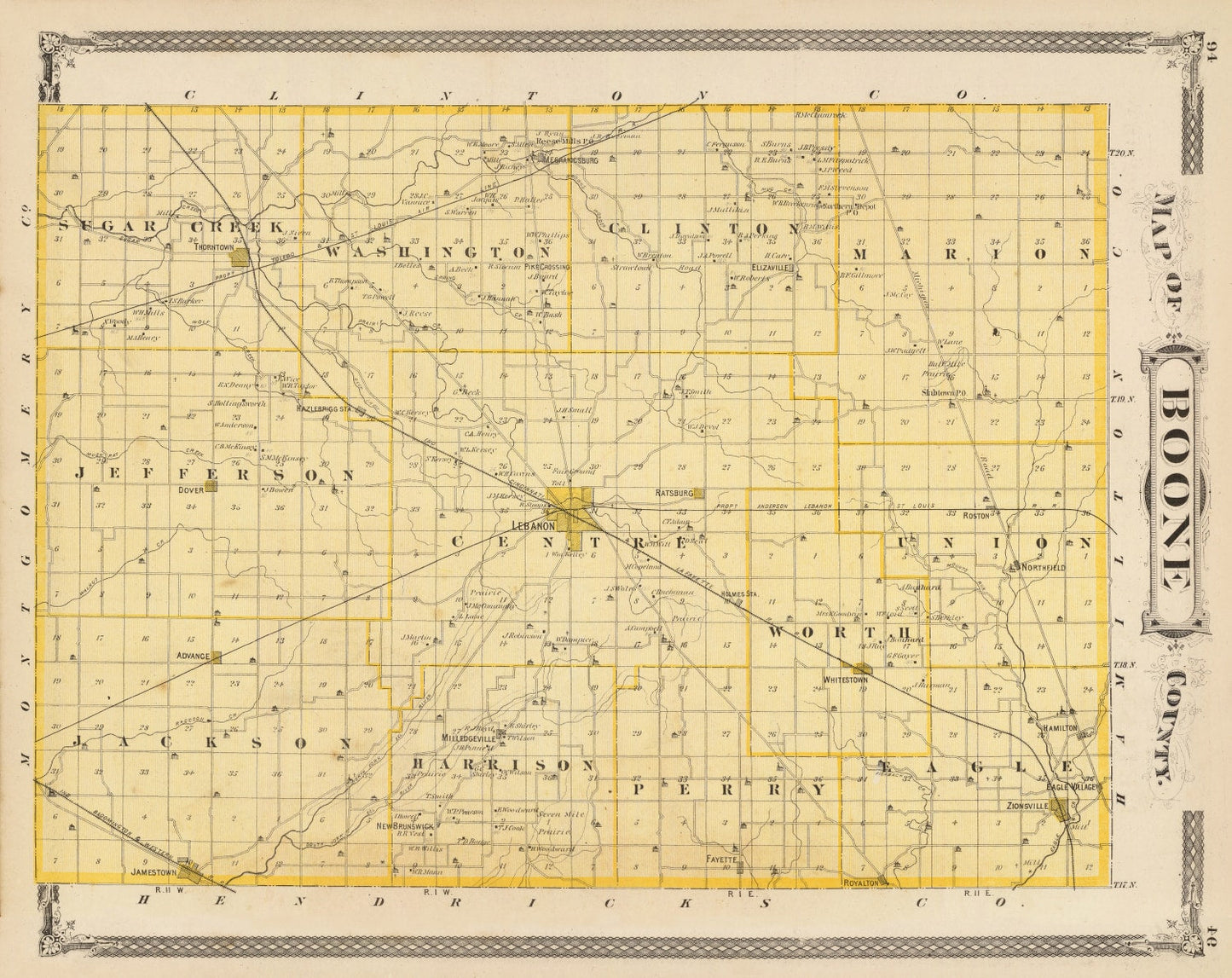 Vintage Map of Boone County, Indiana, 1876