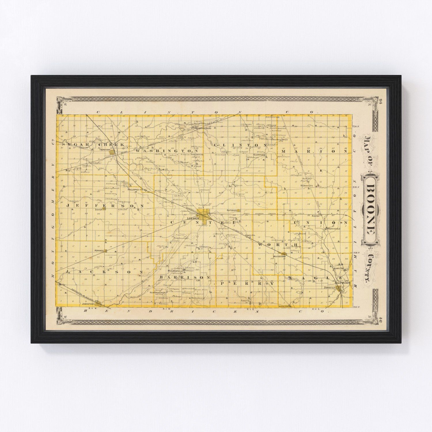 vintage map of Boone County, Indiana, 1876
