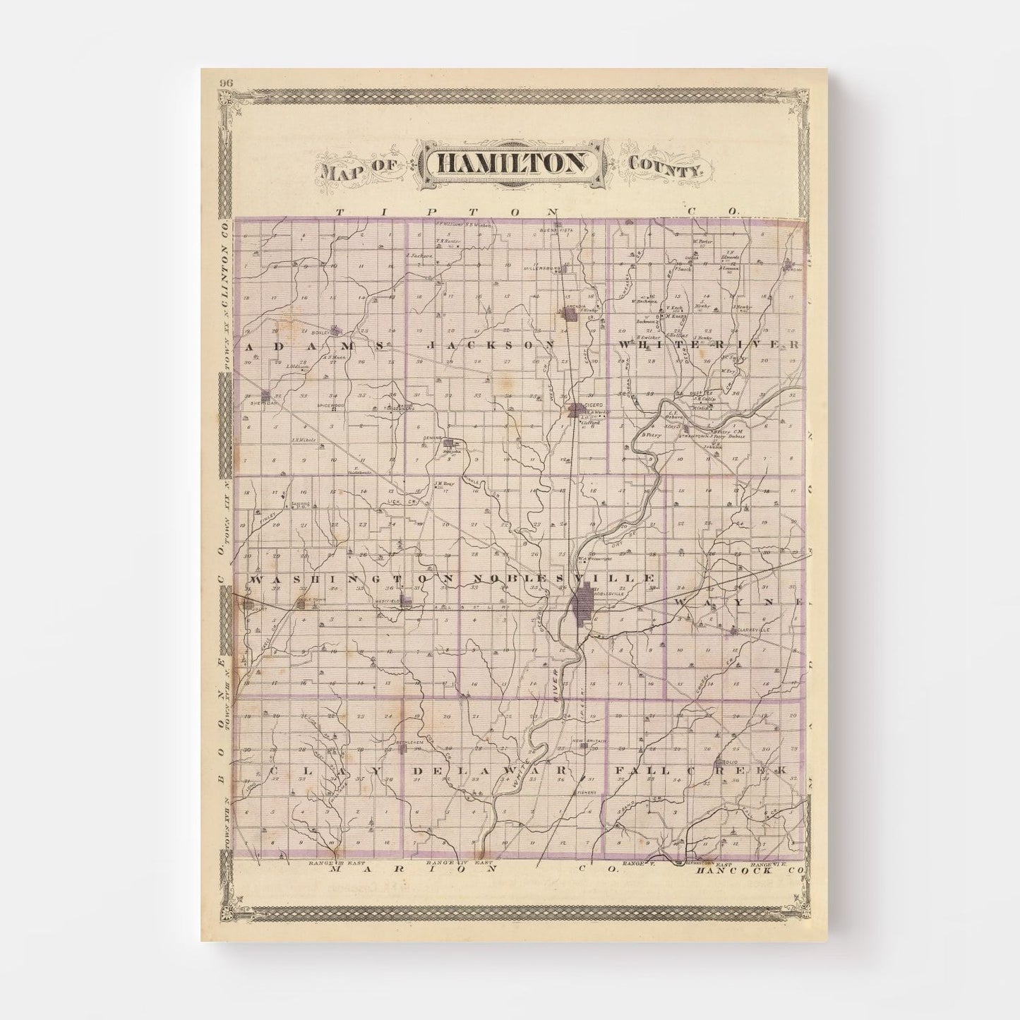 Vintage Map of Hamilton County, Indiana, 1876