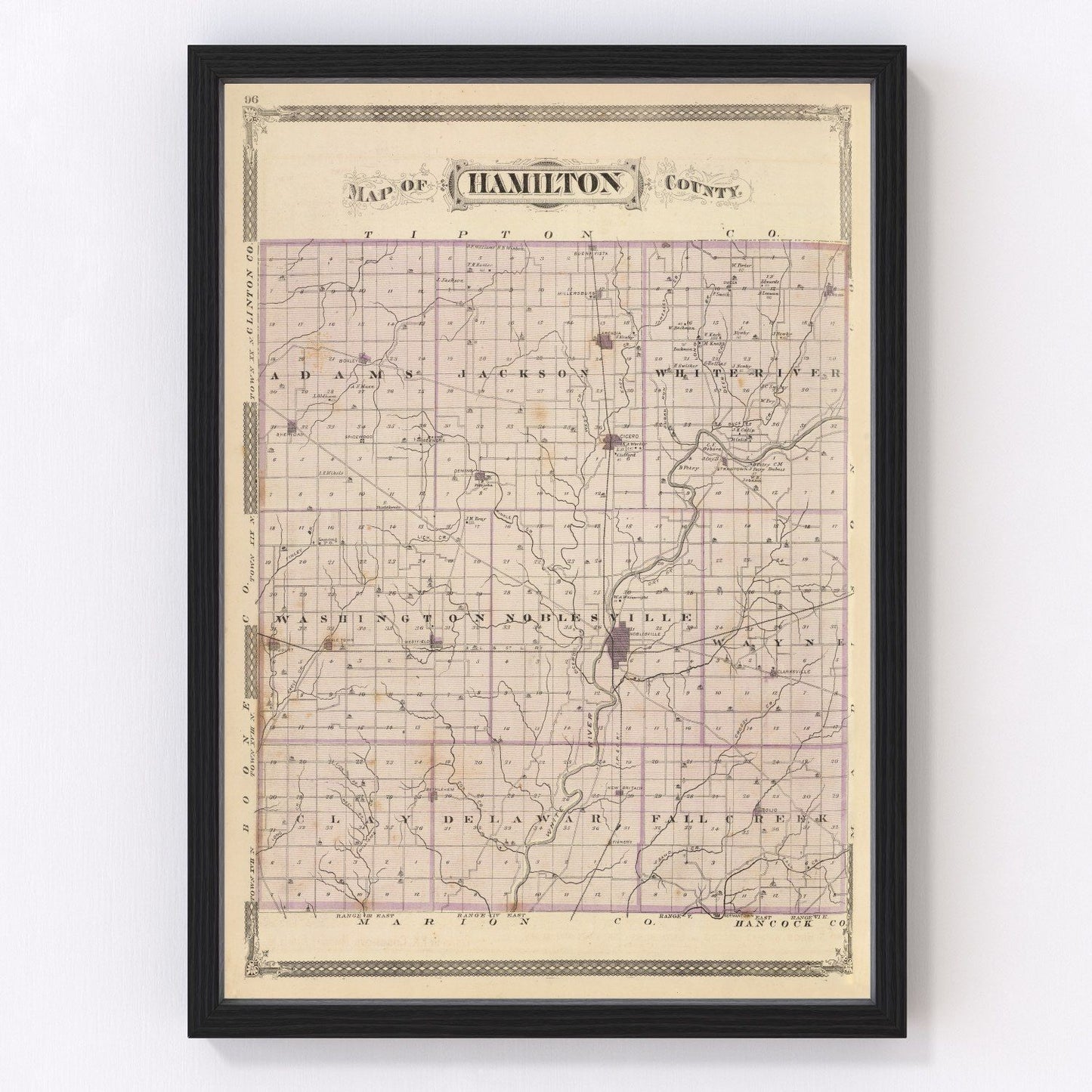 Vintage map of Hamilton County, Indiana, 1876