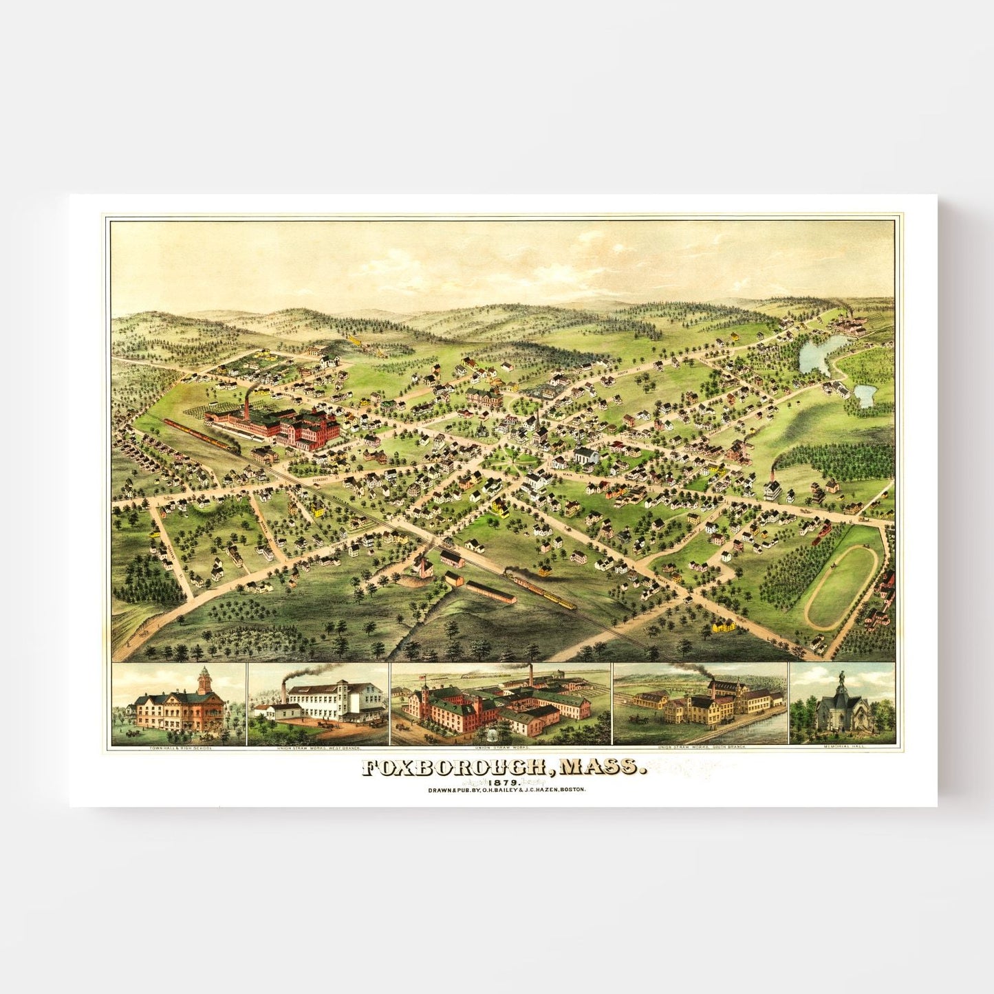 Vintage Map of Foxborough, Massachusetts, 1879