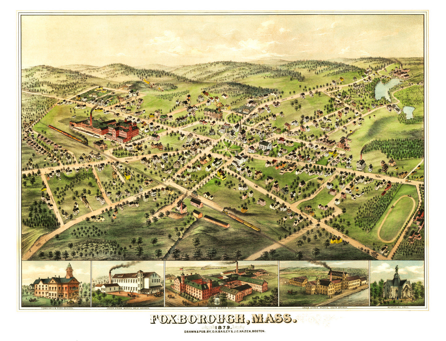 Vintage Map of Foxborough, Massachusetts, 1879