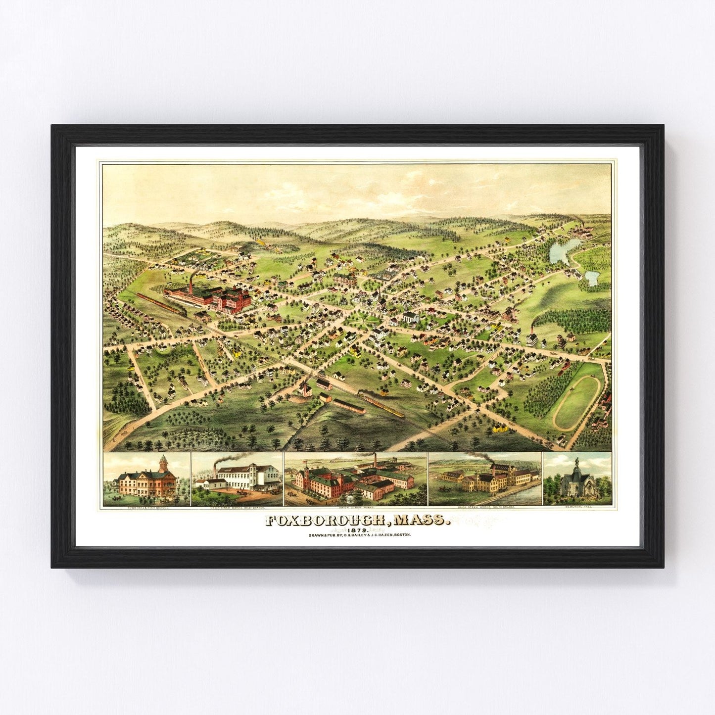 vintage map of Foxborough, Massachusetts, 1879