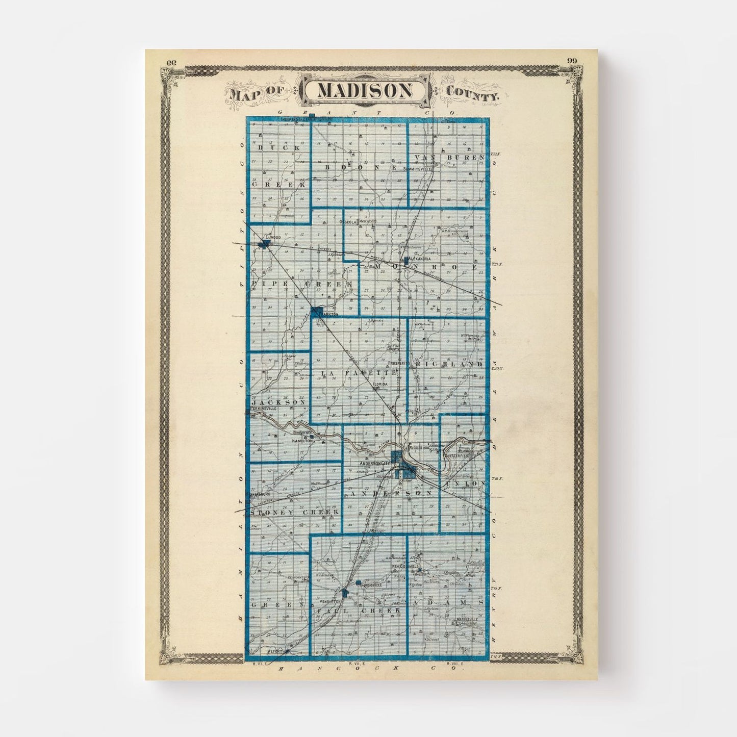 Vintage Map of Madison County, Indiana, 1876