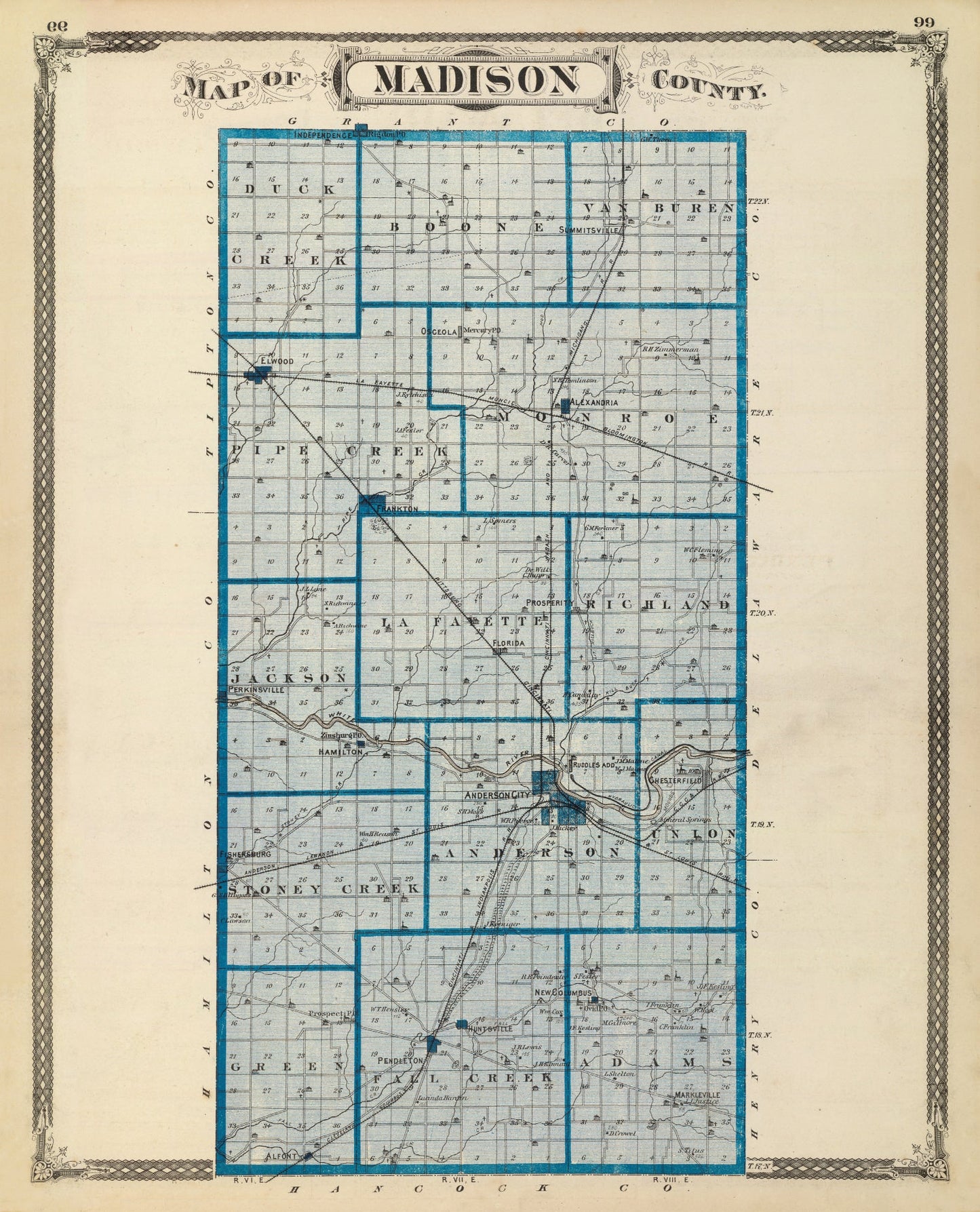 Vintage Map of Madison County, Indiana, 1876