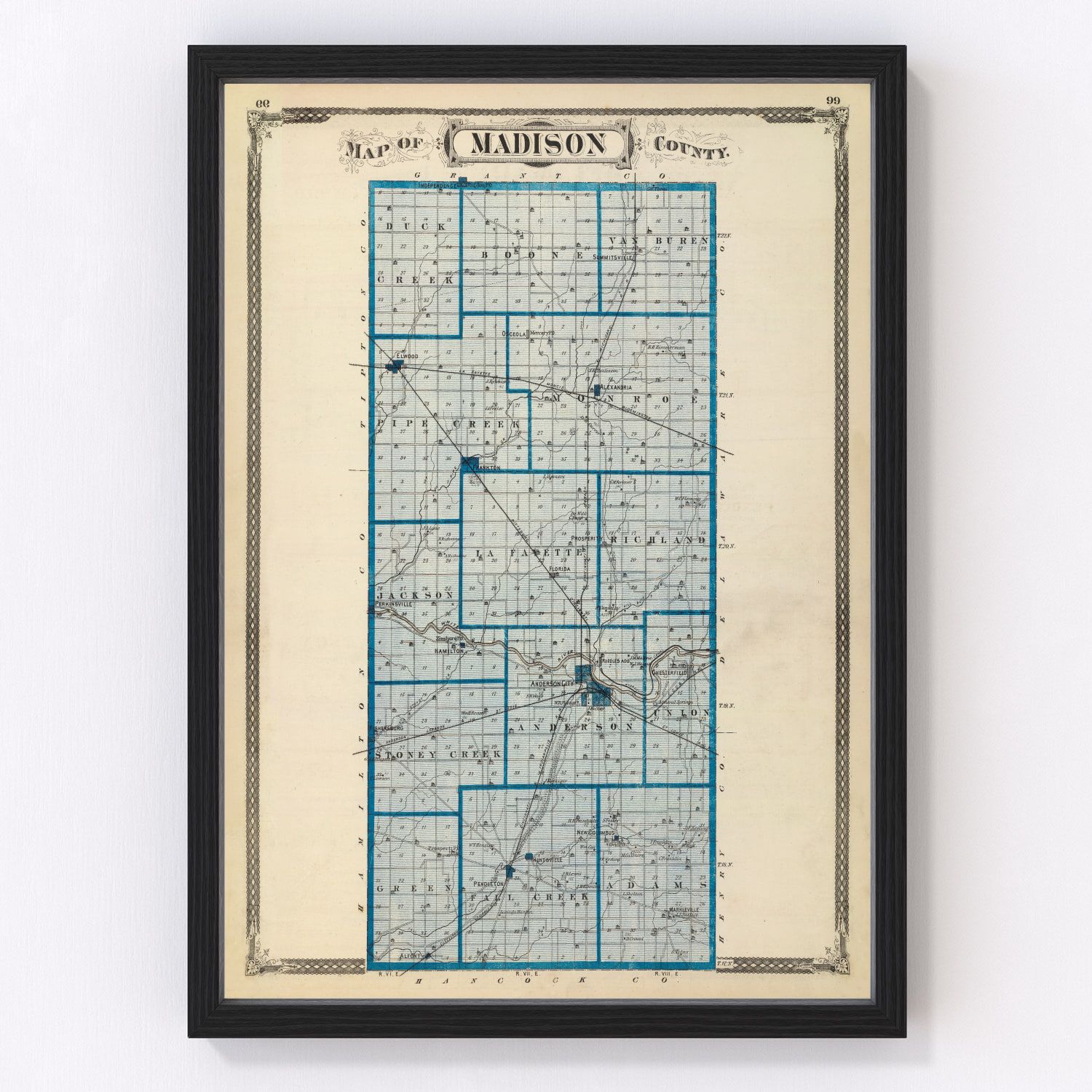 Vintage map of Madison County, Indiana, 1876