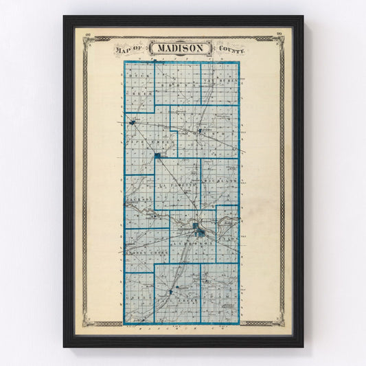 Vintage map of Madison County, Indiana, 1876