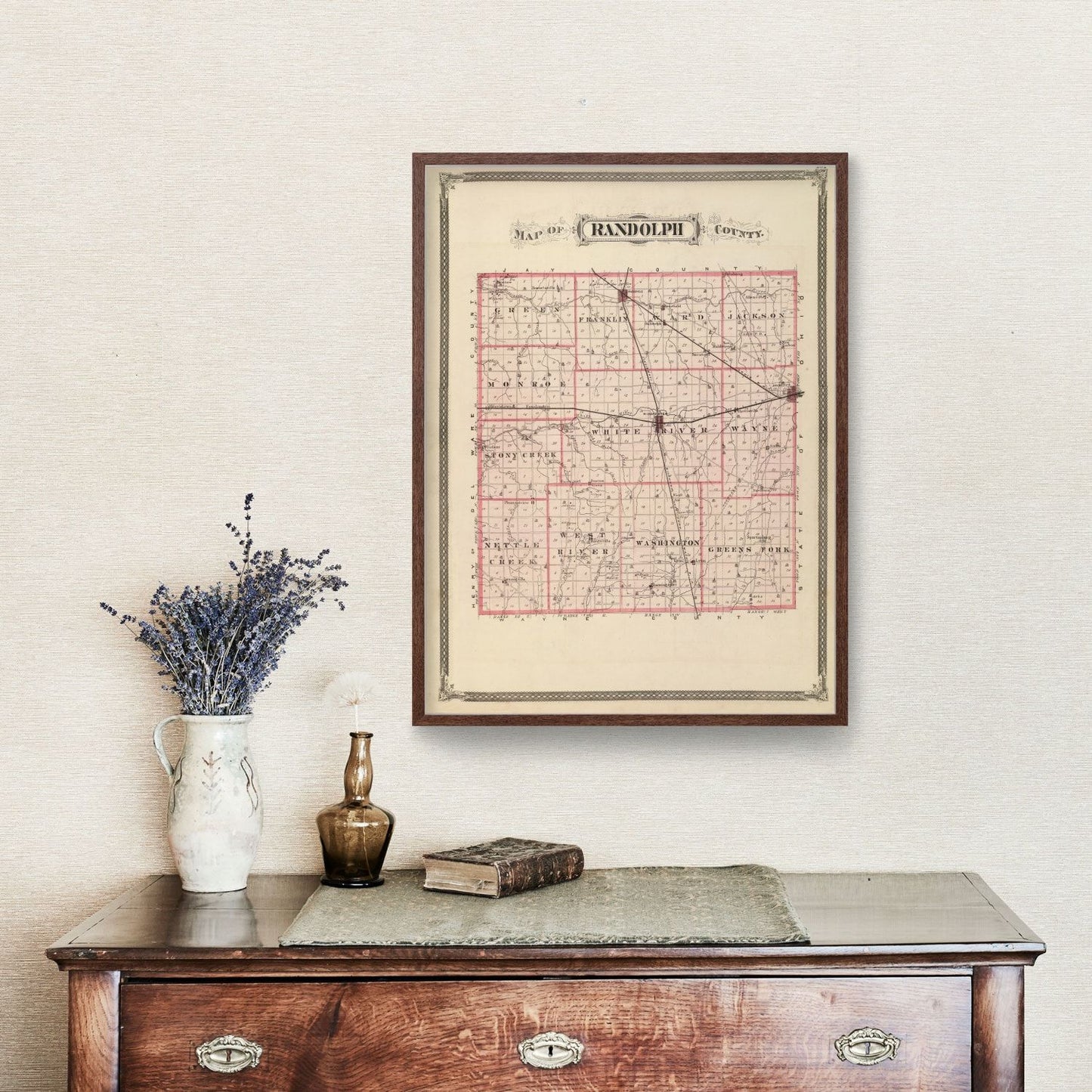 Vintage Map of Randolph County, Indiana, 1876