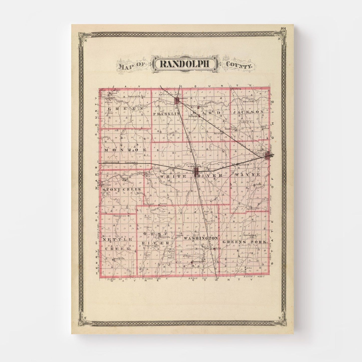 Vintage Map of Randolph County, Indiana, 1876