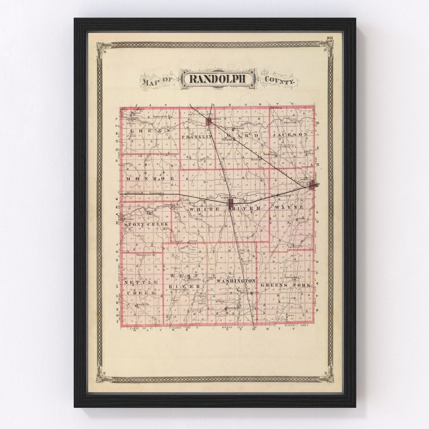 Vintage map of Randolph County, Indiana, 1876