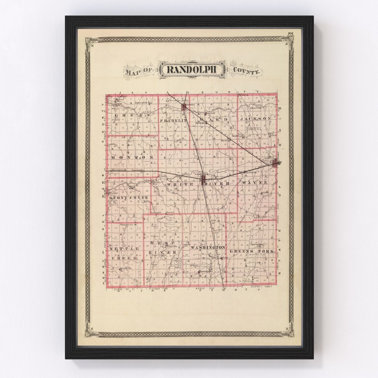 Vintage map of Randolph County, Indiana, 1876
