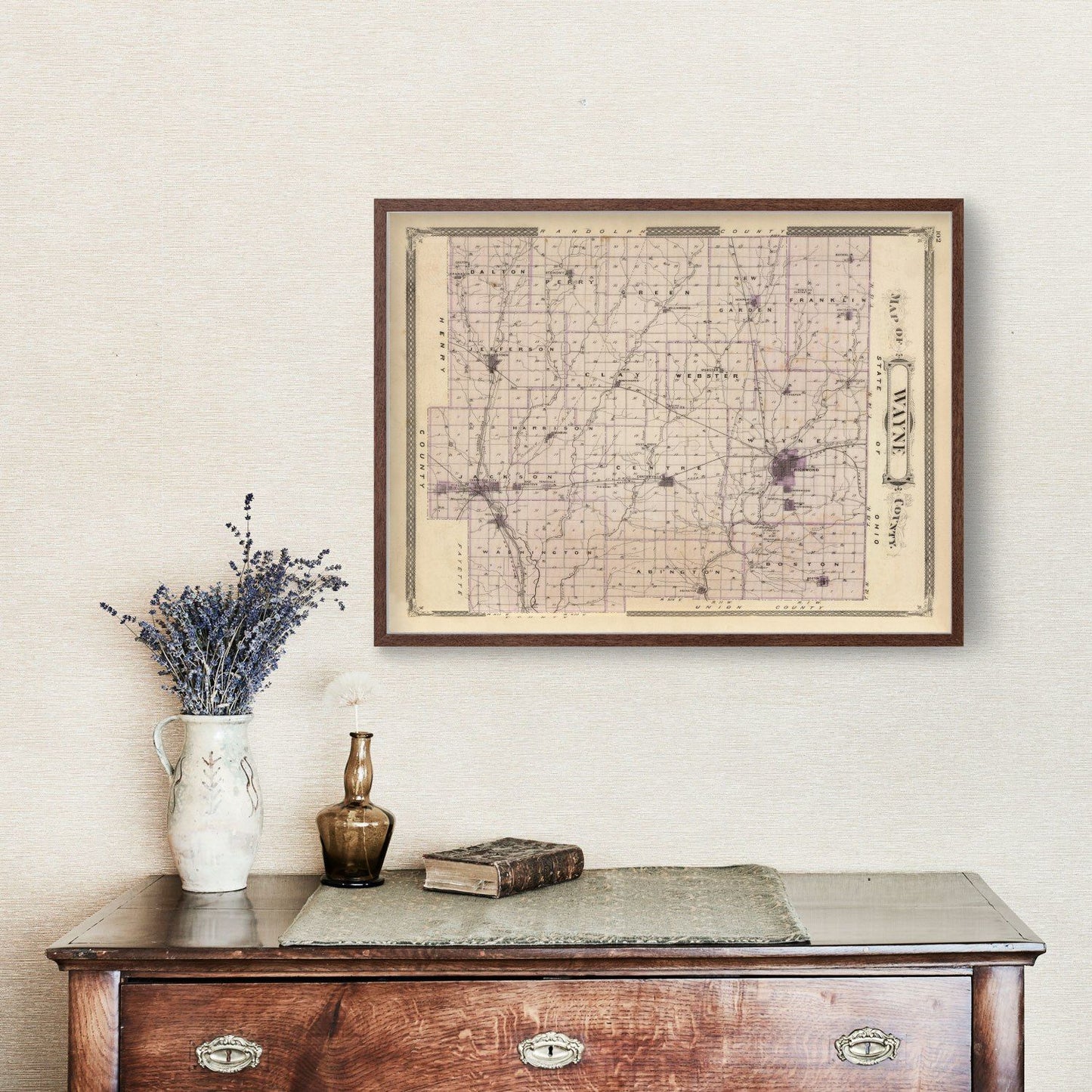 Vintage Map of Wayne County, Indiana 1876