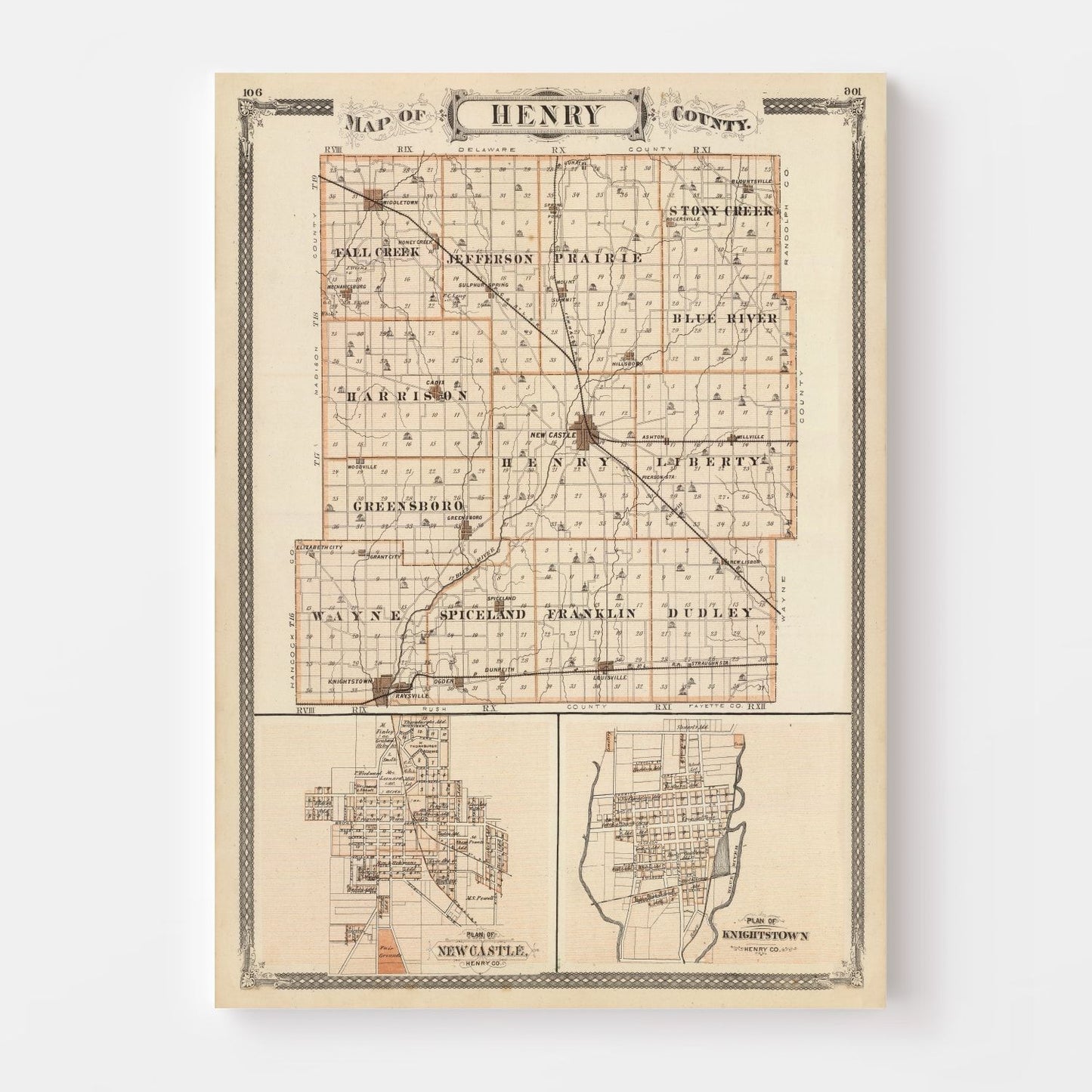 Vintage Map of Henry County, Indiana, 1876