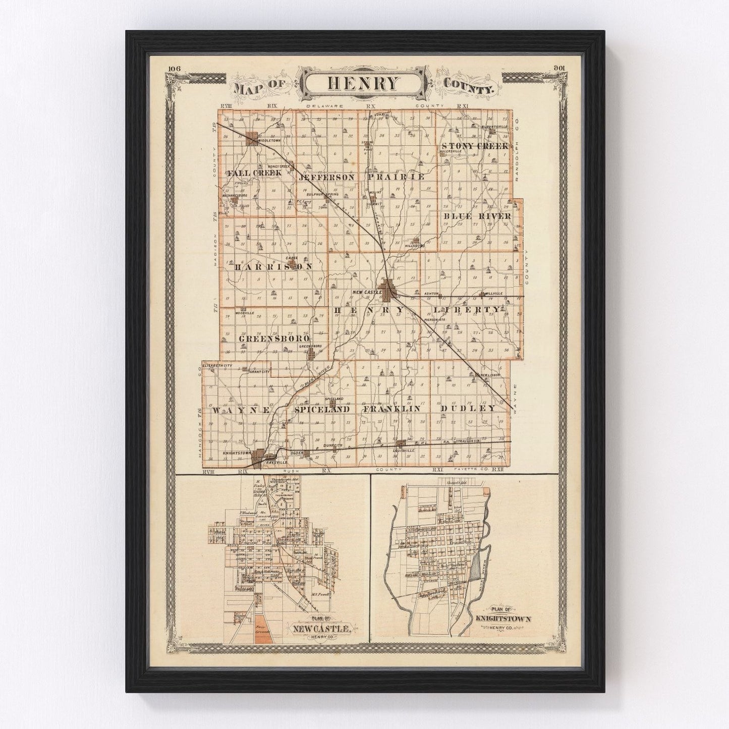 Vintage map of Henry County, Indiana, 1876