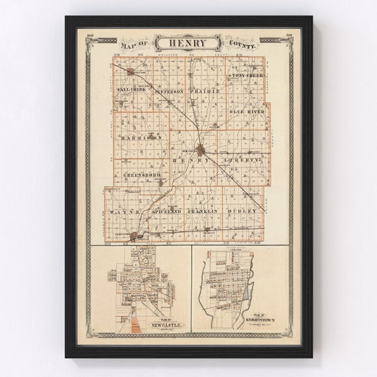 Vintage map of Henry County, Indiana, 1876
