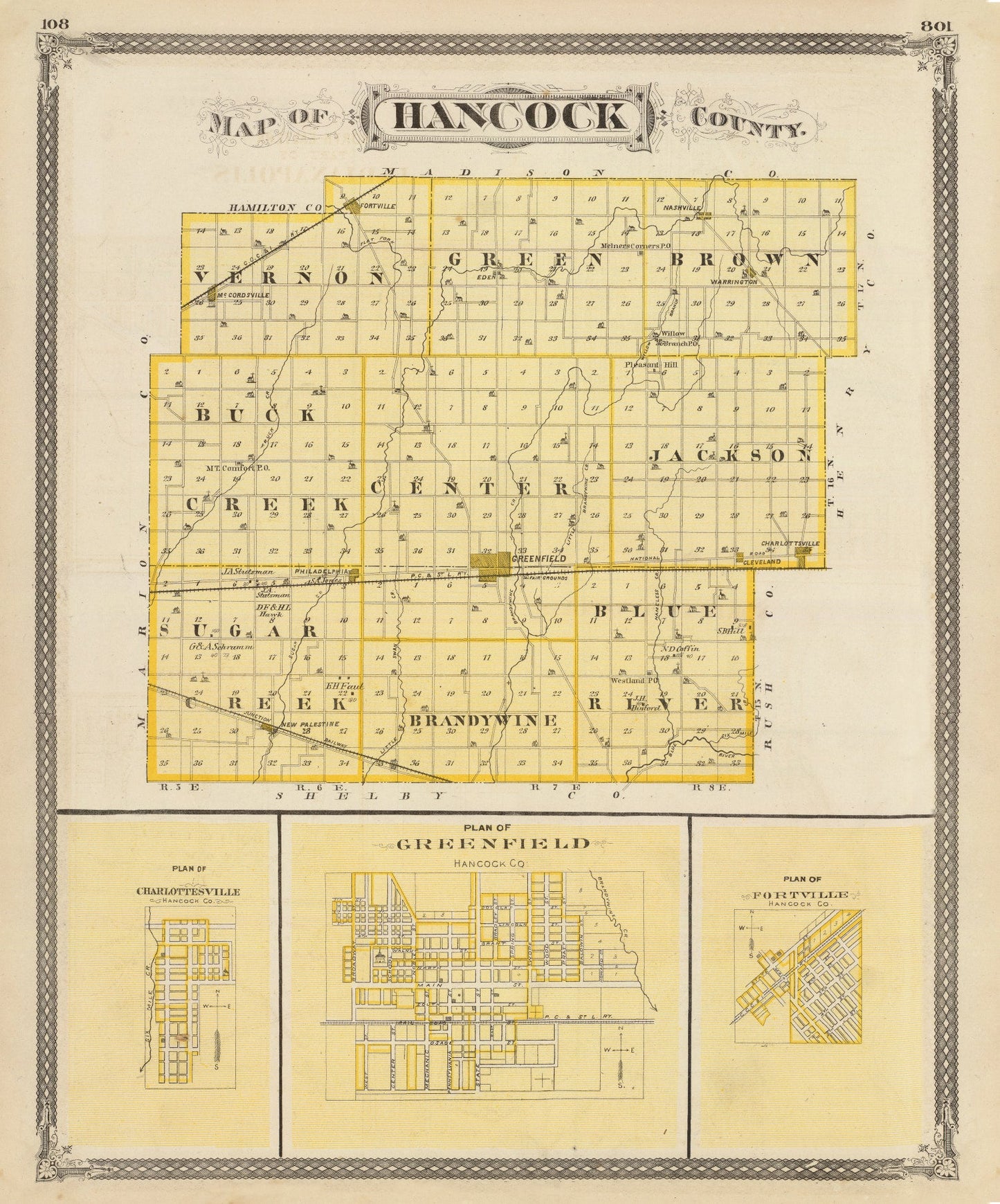 Vintage Map of Hancock County, Indiana, 1876
