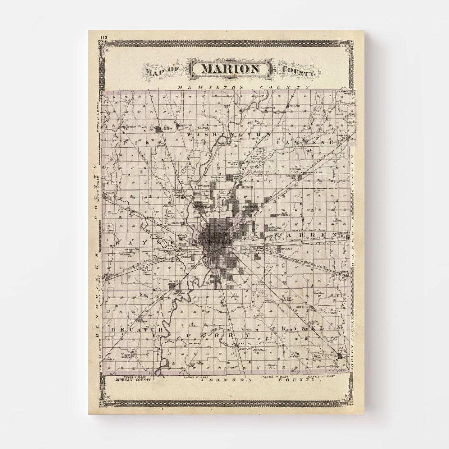 Vintage Map of Marion County, Indiana, 1876