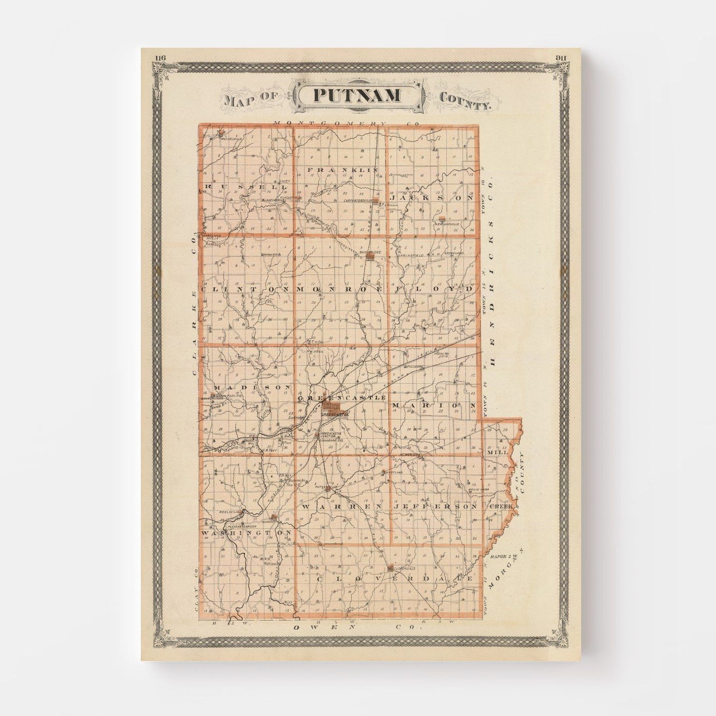 Vintage Map of Putnam County, Indiana, 1876