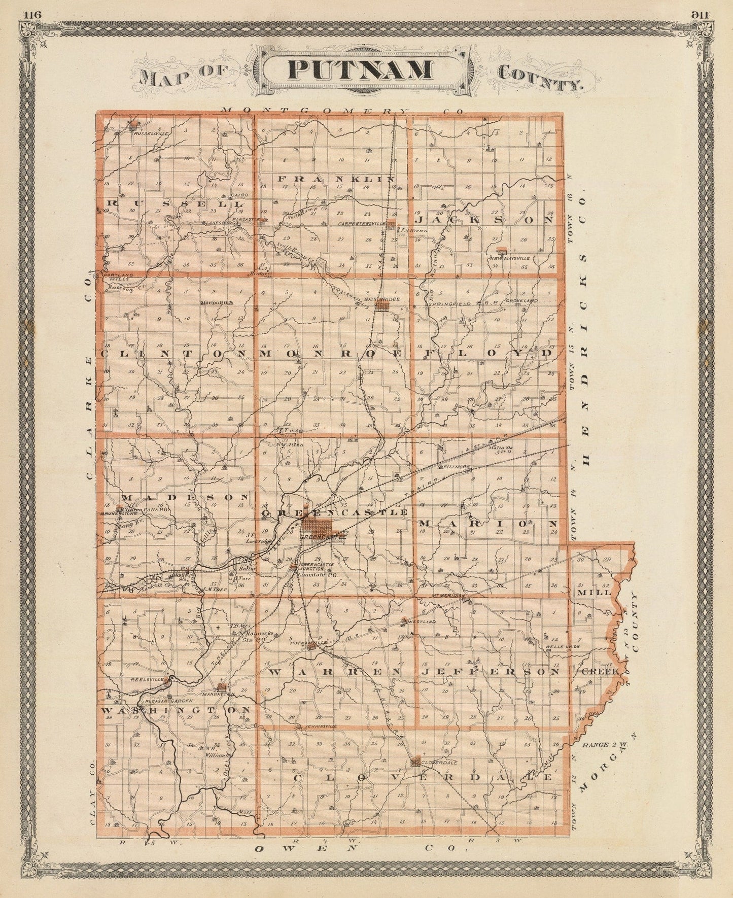 Vintage Map of Putnam County, Indiana, 1876