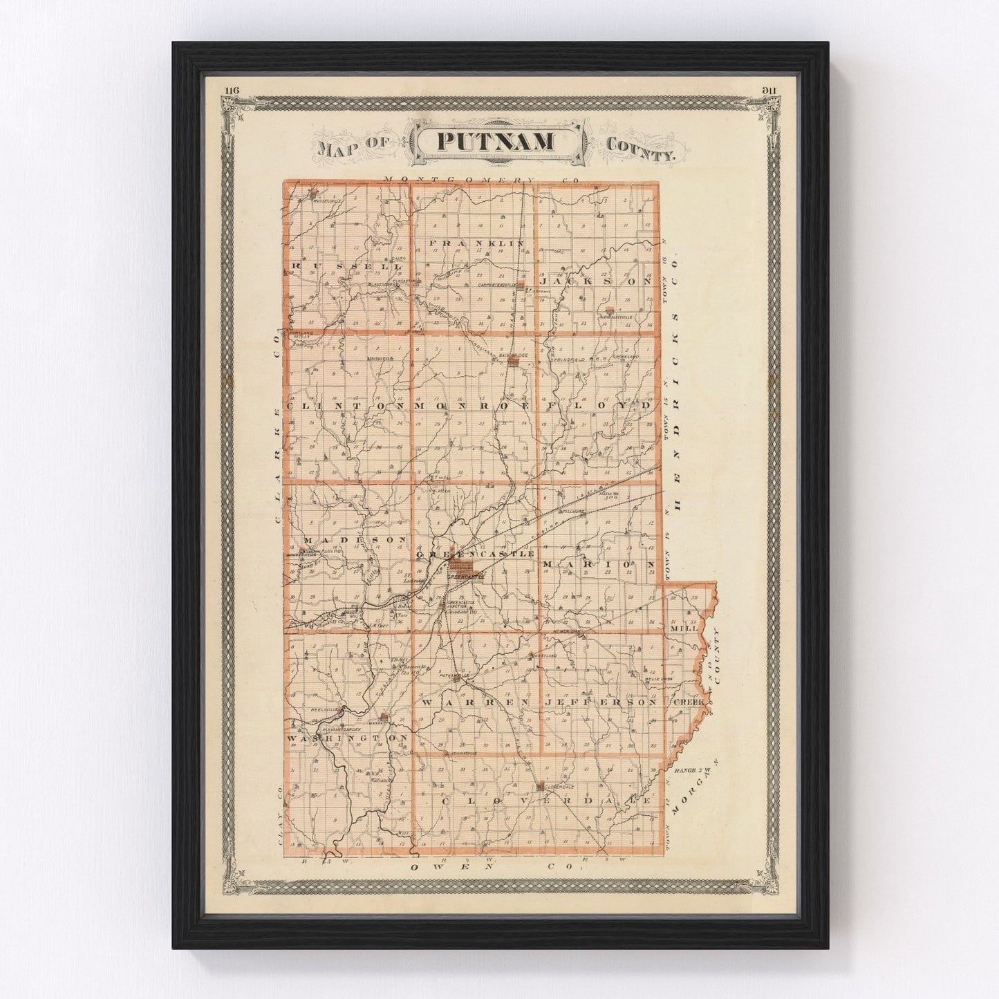 vintage map of Putnam County, Indiana, 1876