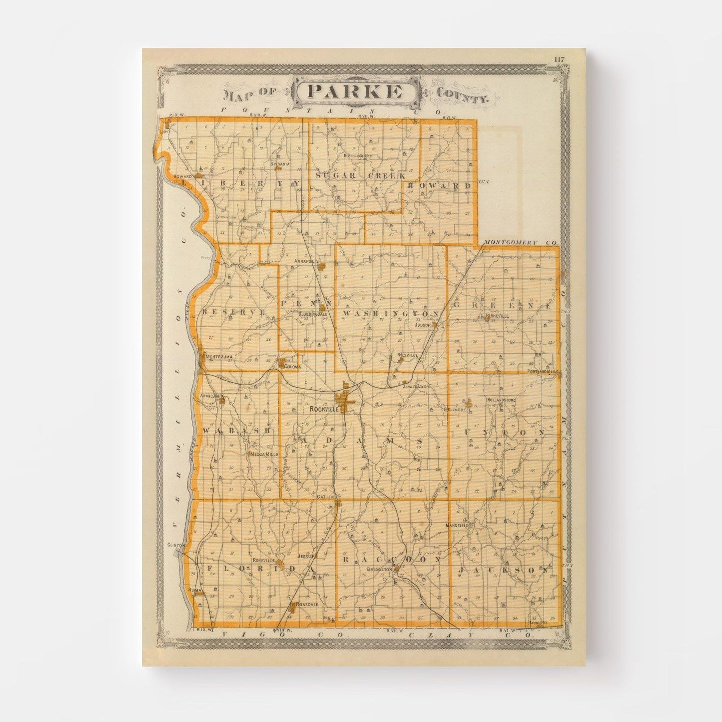 Vintage Map of Parke County, Indiana, 1876