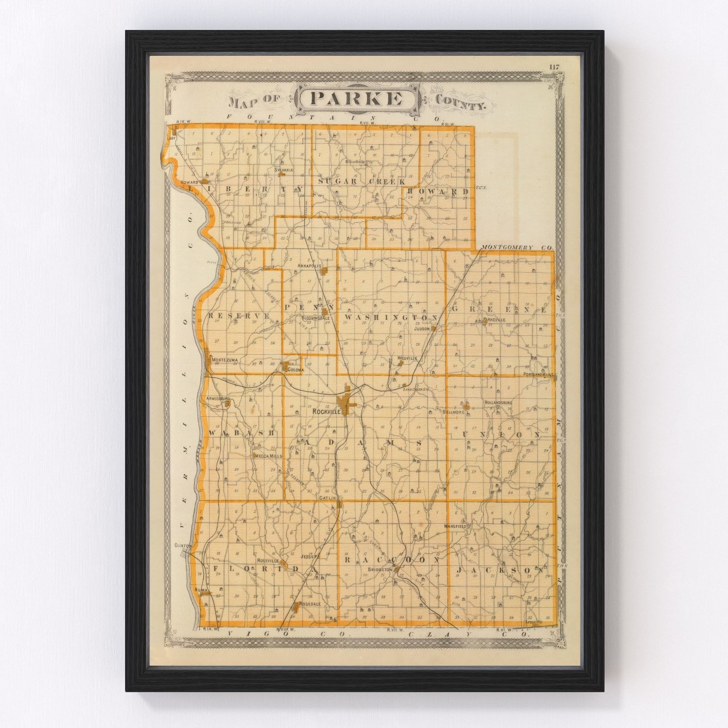 Vintage map of Parke County, Indiana, 1876