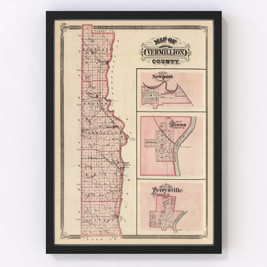 Vintage map of Vermillion County, Indiana, 1876