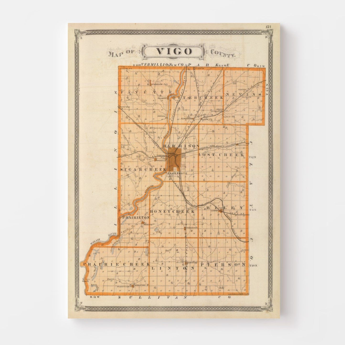 Vintage Map of Vigo County, Indiana, 1876