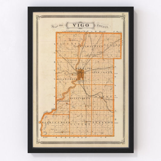 vintage map of Vigo County, Indiana, 1876