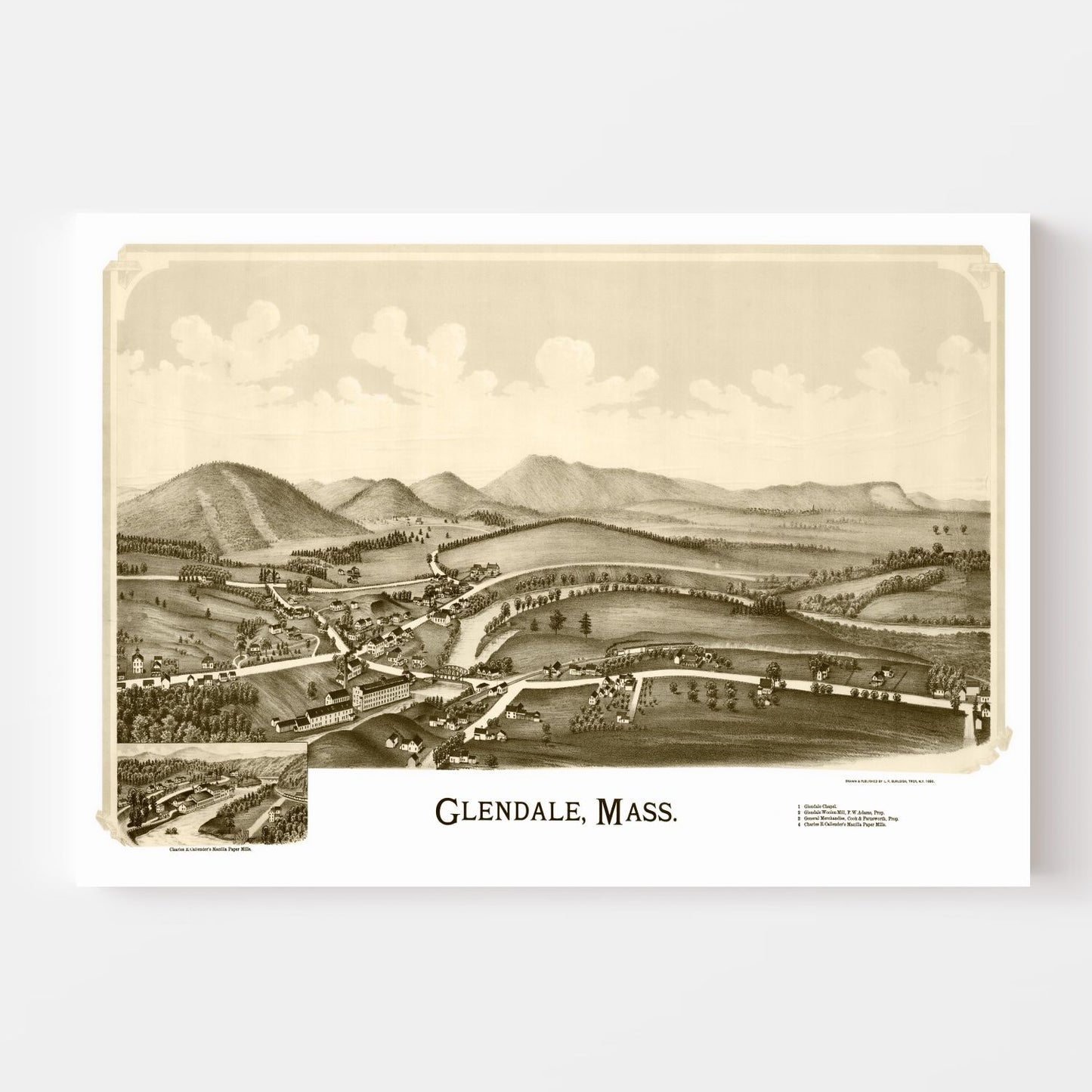 Vintage Map of Glendale, Massachusetts, 1890