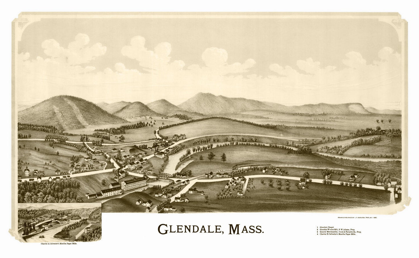 Vintage Map of Glendale, Massachusetts, 1890
