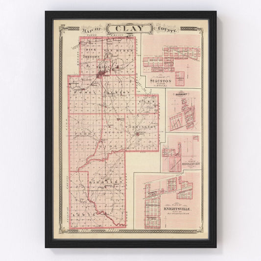 Vintage map of Clay County, Indiana, 1876