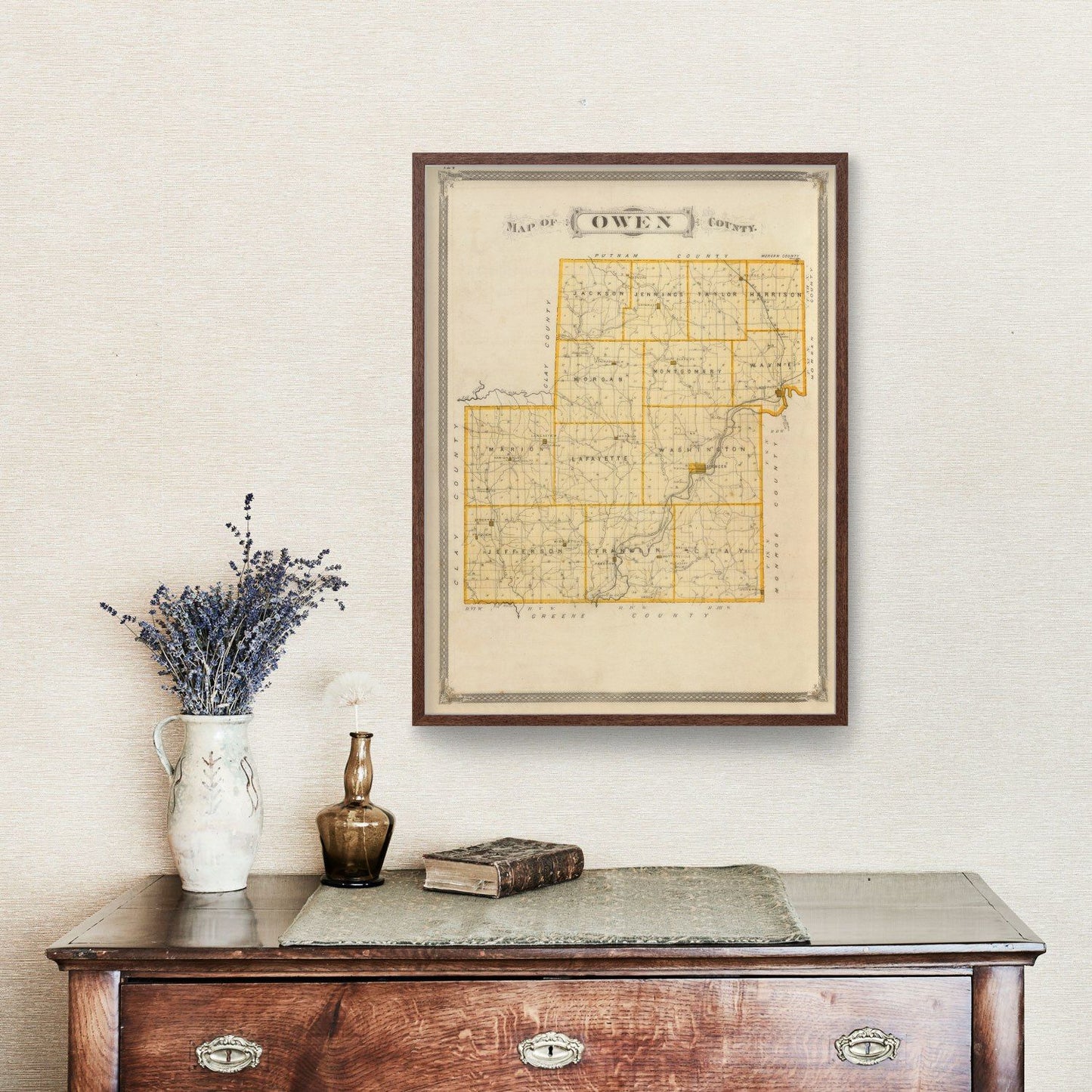 Vintage Map of Owen County, Indiana, 1876